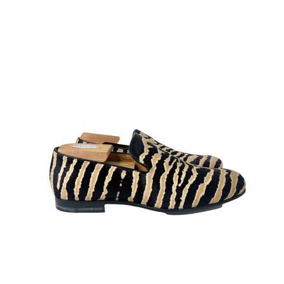 Gucci Pony Hair Black & Tan Zebra Print Loafers, Size 7